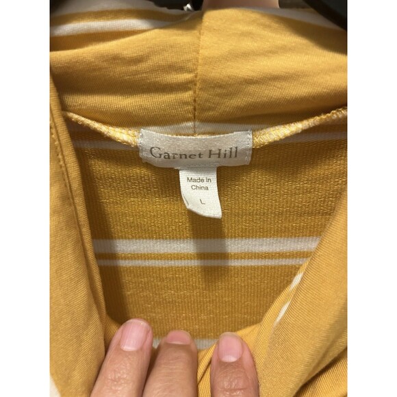 Garnet Hill Cowl Neck Knit Tunic Gold Yellow & White Striped Size Large Cozy - Picture 3 of 7